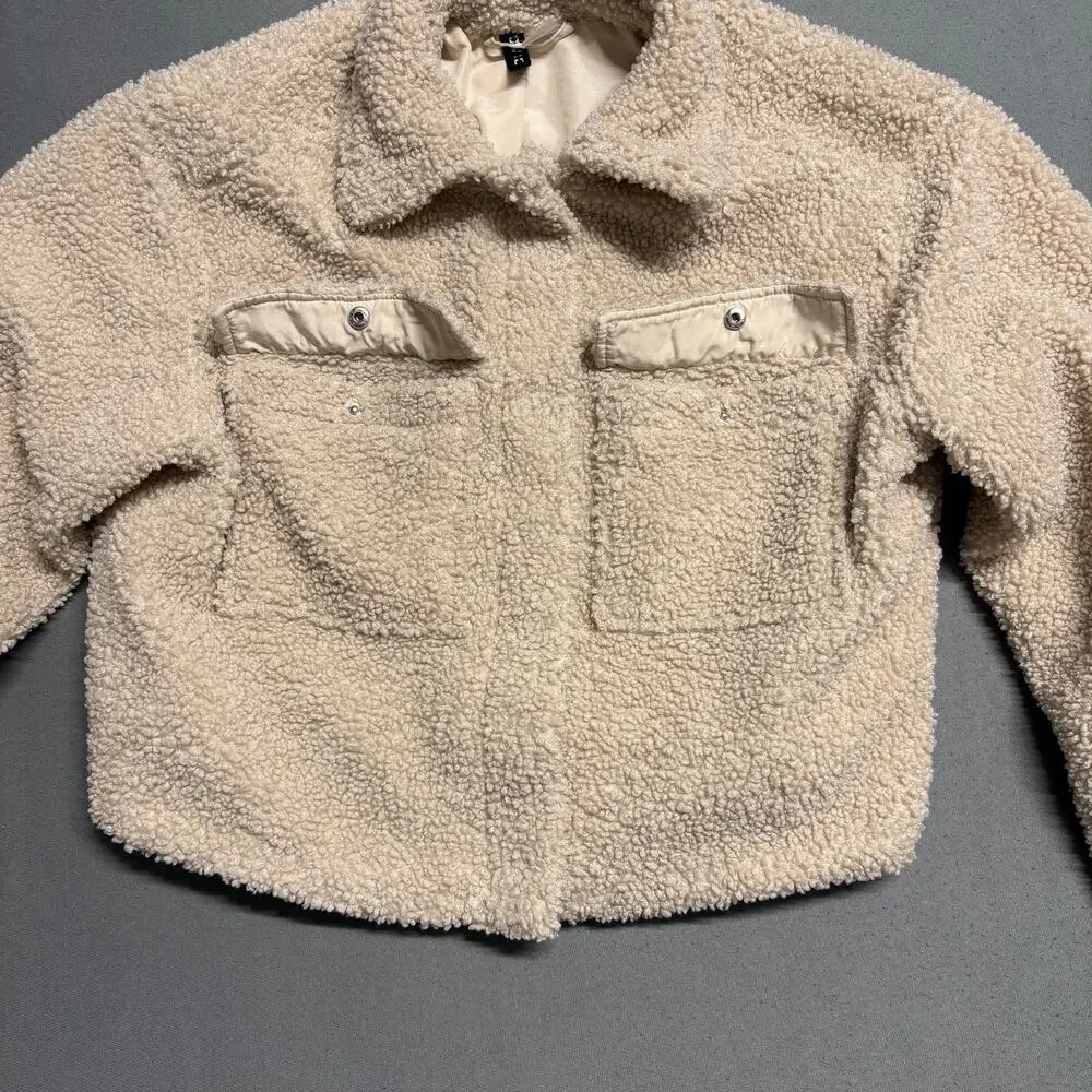 H&M Divided Cropped‎ Teddy Jacket Size Small Beige - Picture 6 of 14